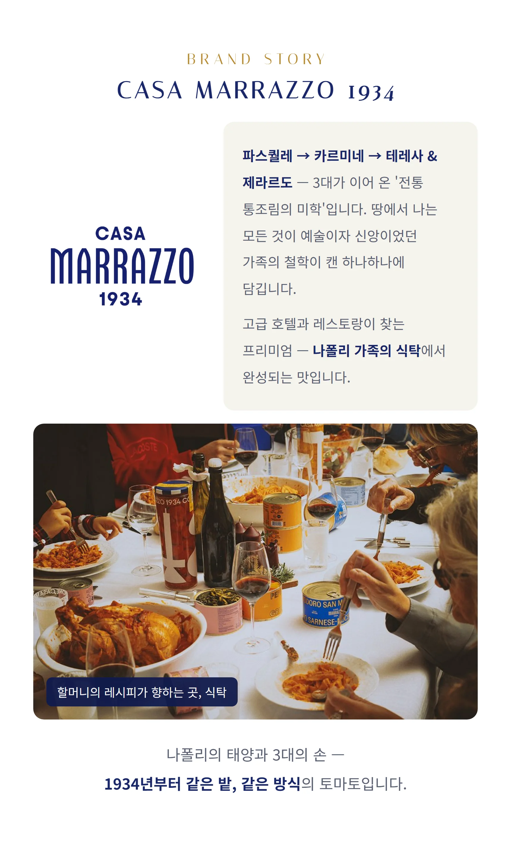 브랜드 스토리 카사마라조 1934 — 파스퀄레·카르미네·테레사와 제라르도 3대